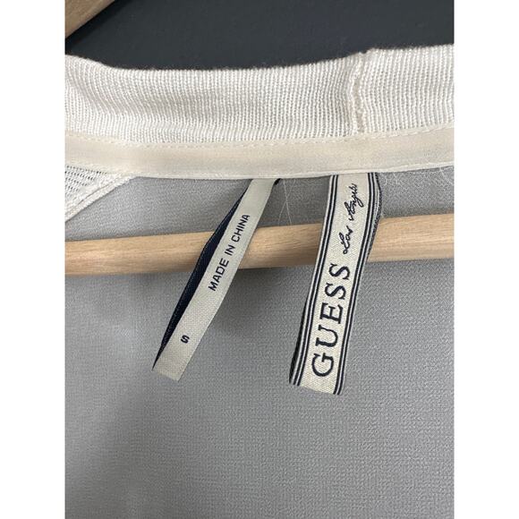 Guess Ivory Lightweight Sheer Back Deep V Cardigan Sweater Size Small - Picture 6 of 10